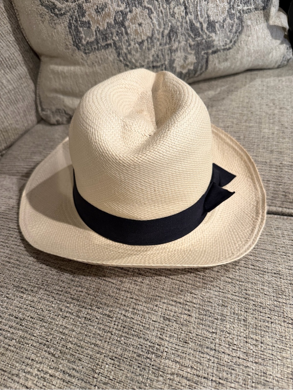 Cuyana Panama Hat Size 56 Natural Straw Hat Navy Ribbon Sun Hat